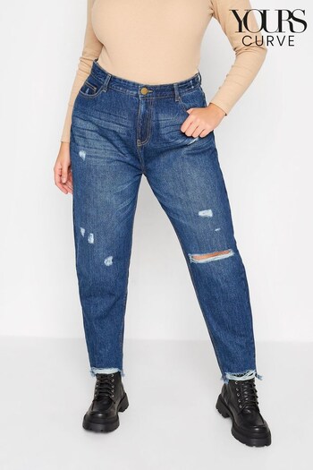 Yours Curve Blue Ripped Mom Jean (K20691) | £16.50