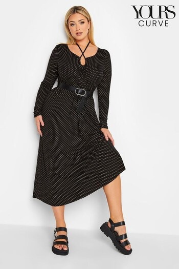 Yours Curve Black Limited Tie Neck Midaxi Dress (K20731) | £35