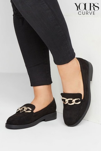 Yours Curve Black Extra Wide Fit Wide Fit Chain Detail Loafer Suedette (K20937) | £33