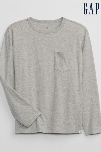 Gap Grey Crew Neck Long-Sleeve Pocket T-Shirt (K21130) | £8