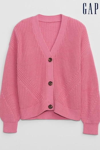 Gap Pink Cropped Shaker-Stitch Cardigan (K21177) | £35