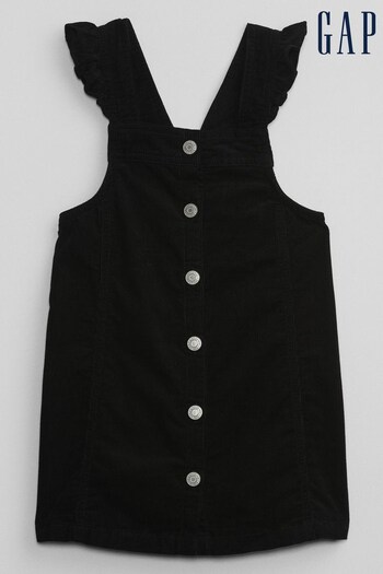Gap Black Corduroy Flutter Sleeve Pinafore Dress (K21199) | £25
