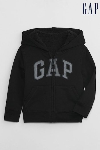 Gap Black Logo Sherpa Zip Long Sleeve Hoodie (K21261) | £30