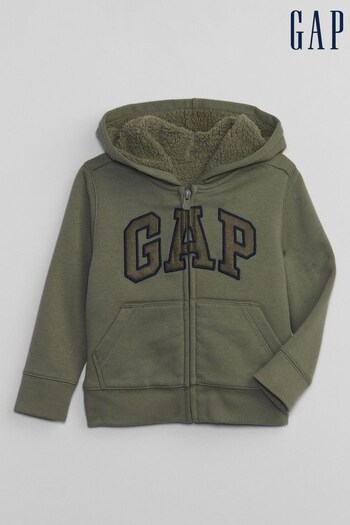 Gap Green Logo Sherpa Zip Long Sleeve Hoodie (K21262) | £30