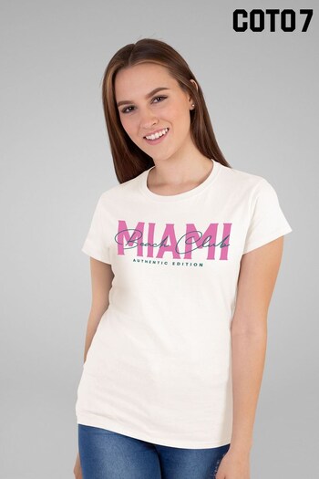 Coto7 White Miami Beach Club Authentic Edition Women's T-Shirt (K21416) | £10.50