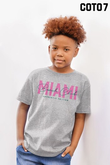 Coto7 Heather Grey Miami Beach Club Authentic Edition Kids T-Shirt (K21422) | £18