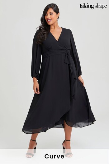 Taking Shape Black Curve Amelie Chiffon Black Cocktail Dress (K21511) | £100