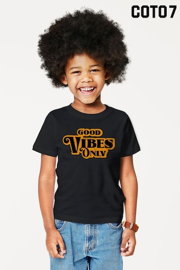 Coto7 Black Good Vibes Only 70s Style Kids T-Shirt (K21668) | £18
