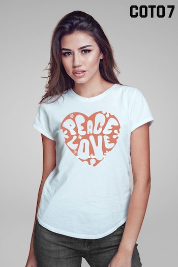 Coto7 White Peace Love Floral Heart Women's T-Shirt (K21683) | £21
