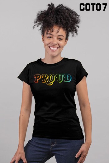 Coto7 Black Proud Rainbow Text Women's T-Shirt (K21688) | £10.50