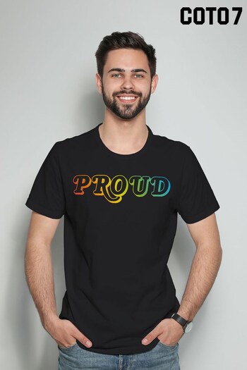 Coto7 Black Proud Rainbow Text Men's T-Shirt (K21689) | £21