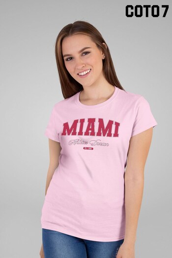 Coto7 Candy Pink Miami Retro Athletics Division Women's T-Shirt (K21694) | £21