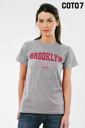 Coto7 Grey Marl Brooklyn Retro Athletics Division Women's T-Shirt (K21696) | £21