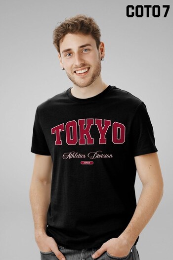 Coto7 Black Tokyo Retro Athletics Division Men's T-Shirt (K21702) | £21