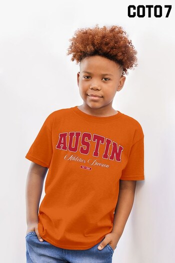 Coto7 Orange Austin Retro Athletics Division Kids T-Shirt (K21713) | £18