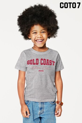 Coto7 Heather Grey Gold Coast Retro Athletics Division Kids T-Shirt (K21714) | £18