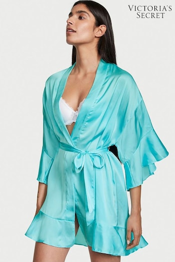 Victoria's Secret Cool Aqua Blue Flounce Satin Robe (K22237) | £59