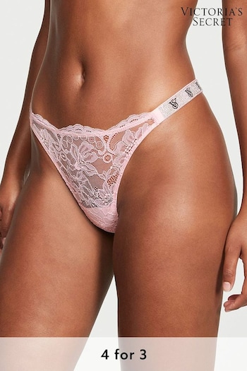 Victoria's Secret Pretty Blossom Pink Lace Monogram Thong Shine Strap Knickers (K22568) | £20