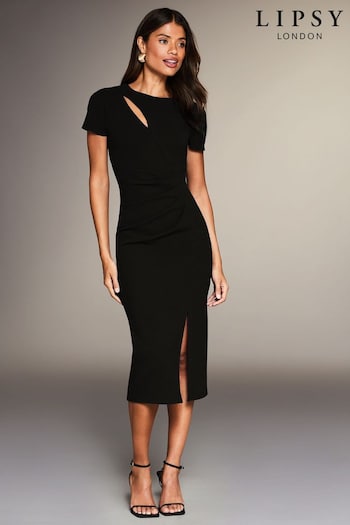 Lipsy Black Cut Out Ruched Short Sleeve Bodycon Dress (K22599) | £60