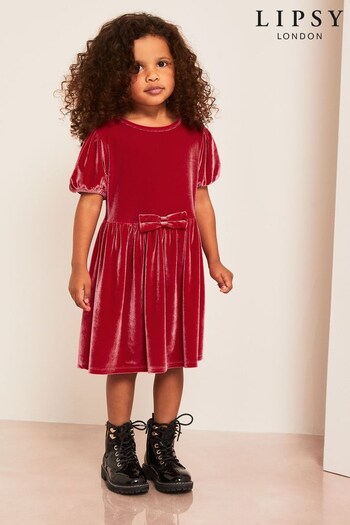 Lipsy Red Puff Sleeve Velvet Dress (0-6yrs) (K22631) | £26 - £28