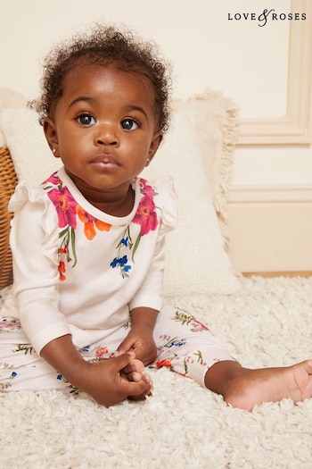Duvet Covers & Sets Cream Floral Baby Printed Ruffle Top And Legging Set (K22704) | £22 - £24