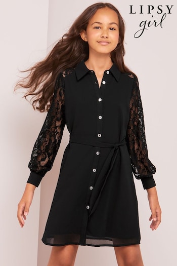 Lipsy Black Lace Sleeve Shirt Dress (K22742) | £28 - £36