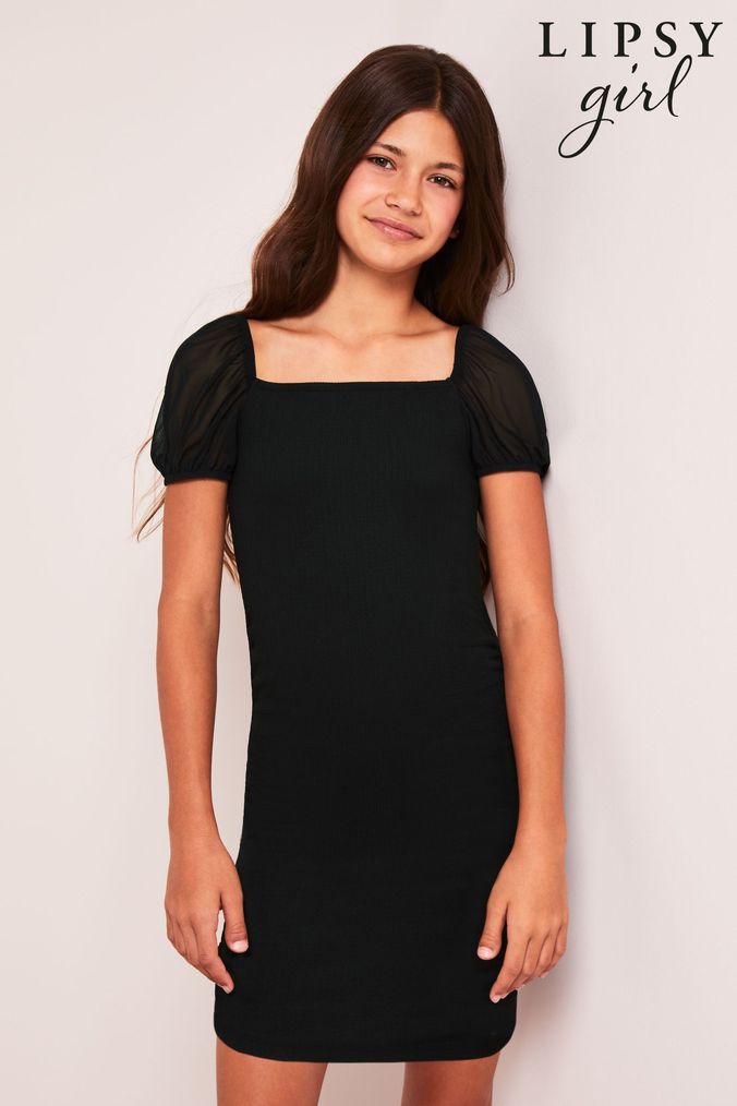 Lipsy Black Teen Square Neck Jersey Bodycon Dress (9-16yrs) (K22743) | £24 - £30
