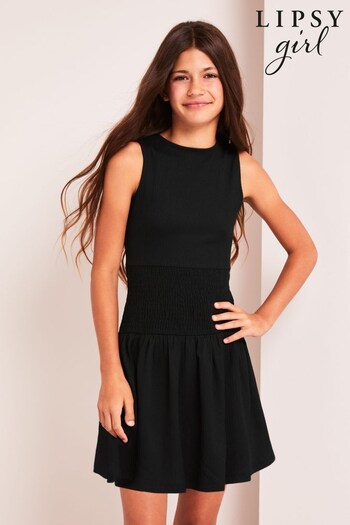 Lipsy Black T-Shirt Shirred Waist Dress (9-16yrs) (K22744) | £28 - £34