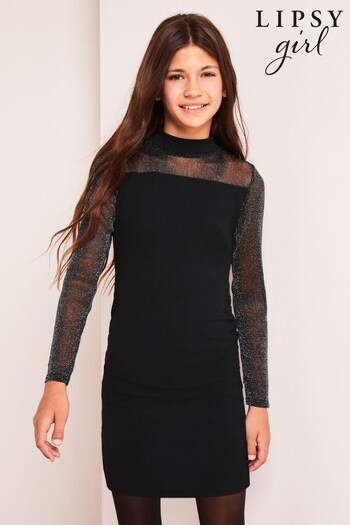 Lipsy Black Teen Glitter Long Sleeve Dress (9-16yrs) (K22746) | £30 - £36