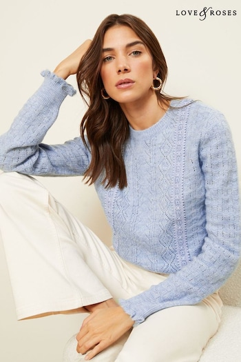 New In Furniture Blue Supersoft Pointelle Lace Trim Jumper (K22753) | £42