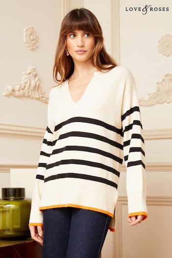 Love & Roses Ivory White Petite V Neck Long Sleeve Knitted Jumper (K22762) | £40