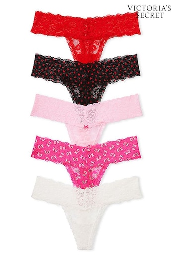 Victoria's Secret Black/Red/Pink/White Thong Lace Knickers Multipack (K22772) | £25