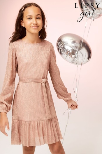 Lipsy Pink Metallic Plisse Shift Dress (K22821) | £37 - £45