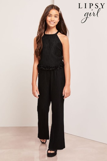 Lipsy Black Plisse Top And Trousers Party Set (K22840) | £36 - £42