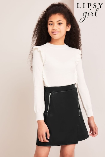 Lipsy Black Asymmetric PU Skirt (K22850) | £22 - £30
