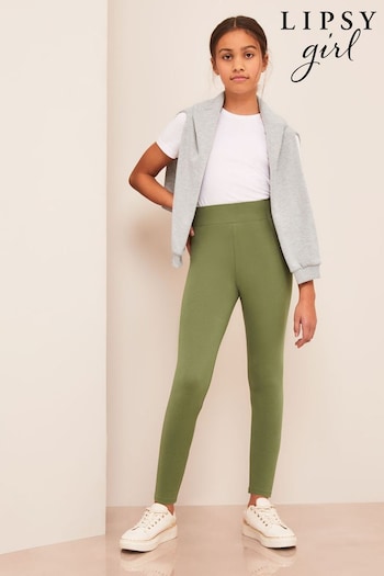 Lipsy Khaki Green Jersey Full Length Leggings High (2-16yrs) (K22856) | £9 - £14