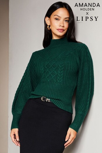 Lipsy Green Roll Neck Cable Knit Jumper (K22862) | £40