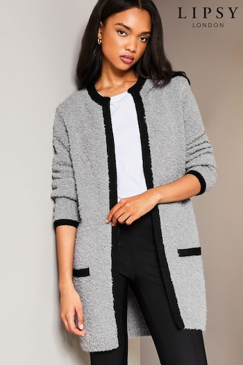 Lipsy Grey Long Sleeve Contrast Tipped Knitted Cardigan (K22870) | £55