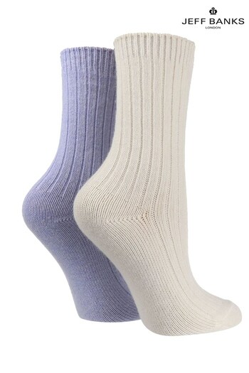 Pringle Cream/ Light Blue Super Soft Nylon and Wool Blend Rib Knit Socks (K22889) | £18