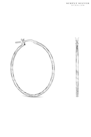 Simply Silver Silver Plated Fine Diamond Cut Hoop Earrings (K22909) | £30
