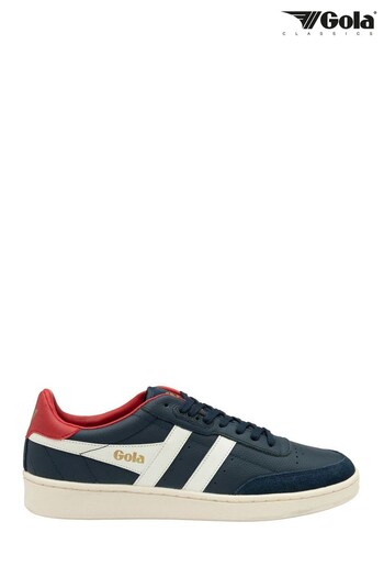 Gola Navy Blue/ White/ Red Contact Leather Lace-Up Trainers (K23001) | £80