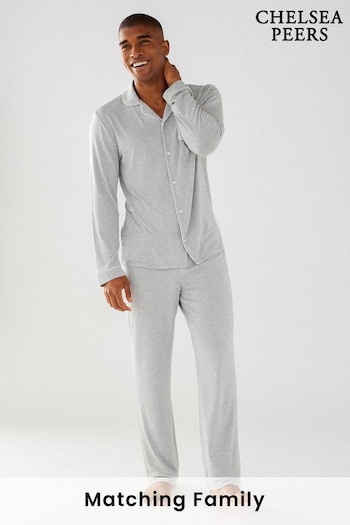 Chelsea Peers Grey Modal Button Up Long Pyjama Set (K23061) | £50