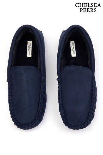 Chelsea Peers Blue Suedette Moccasin Slippers - Men's (K23088) | £35