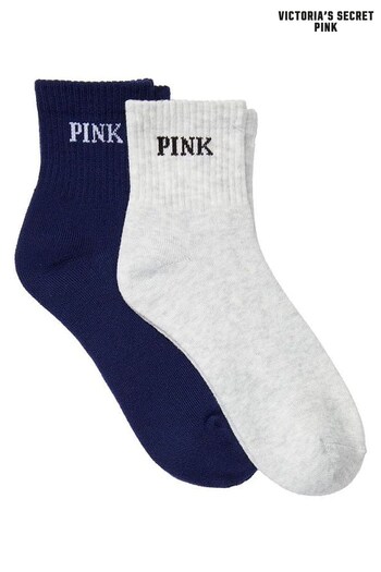 Victoria's Secret PINK Heather Stone Grey And Midnight Navy Blue Quarter Sock 2 Pack (K23291) | £15