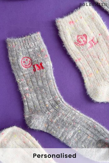 Personalised Embroidered Neon Fleck Icon Great Cosy Socks by Solesmith (K23407) | £16