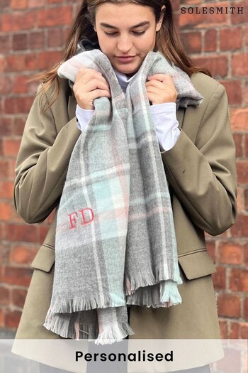Personlised Pastel Check Embroidered Scarf by Solesmith (K23417) | £32