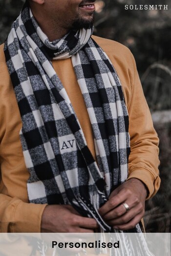 Personalised Monogram Black And White Check Scarf by Solesmith (K23419) | £36