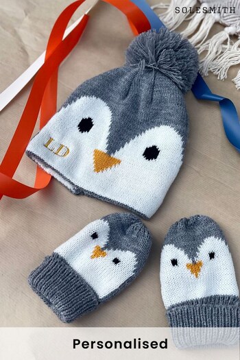Personalised Baby Penguin Hat And Mittens Set by Solesmith (K23431) | £30