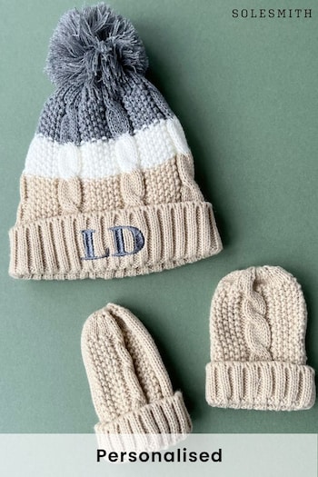 Personalised Embroidered Baby Winter Hat And Mittens Set by Solesmith (K23432) | £30