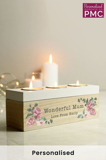 Personalised Floral Watercolour Triple Tealight Box by PMC (K23698) | £15